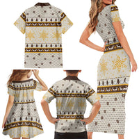 Guinea Pig Christmas Family Matching Short Sleeve Bodycon Dress and Hawaiian Shirt with Snowflakes Trees and Reindeer Pattern - Wonder Print Shop