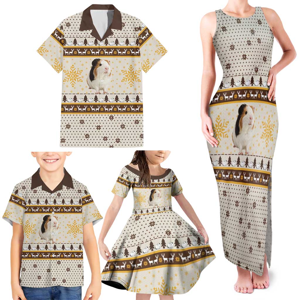 Guinea Pig Christmas Family Matching Tank Maxi Dress and Hawaiian Shirt with Snowflakes Trees and Reindeer Pattern - Wonder Print Shop