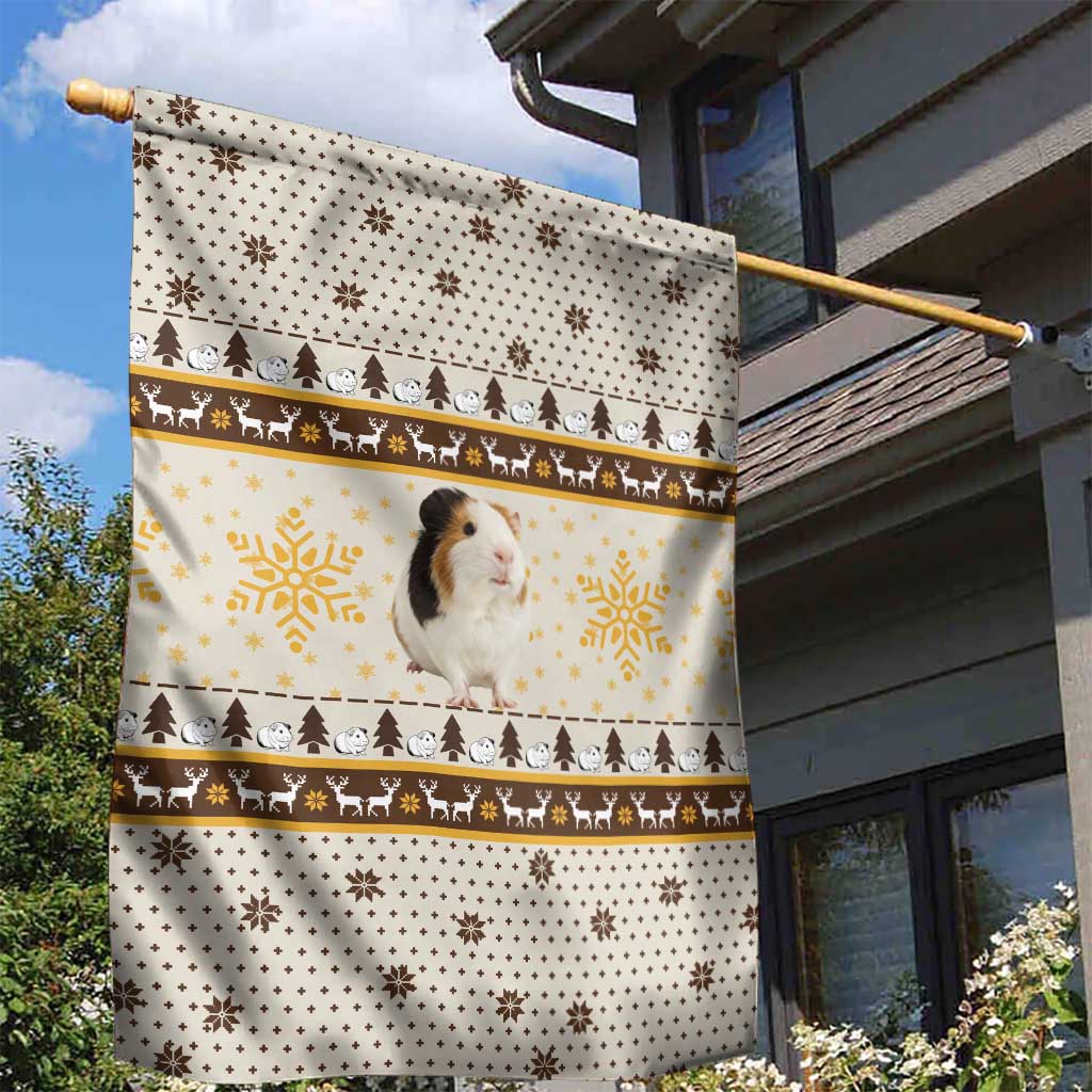 Guinea Pig Christmas Garden Flag with Snowflakes Trees and Reindeer Pattern - undefined