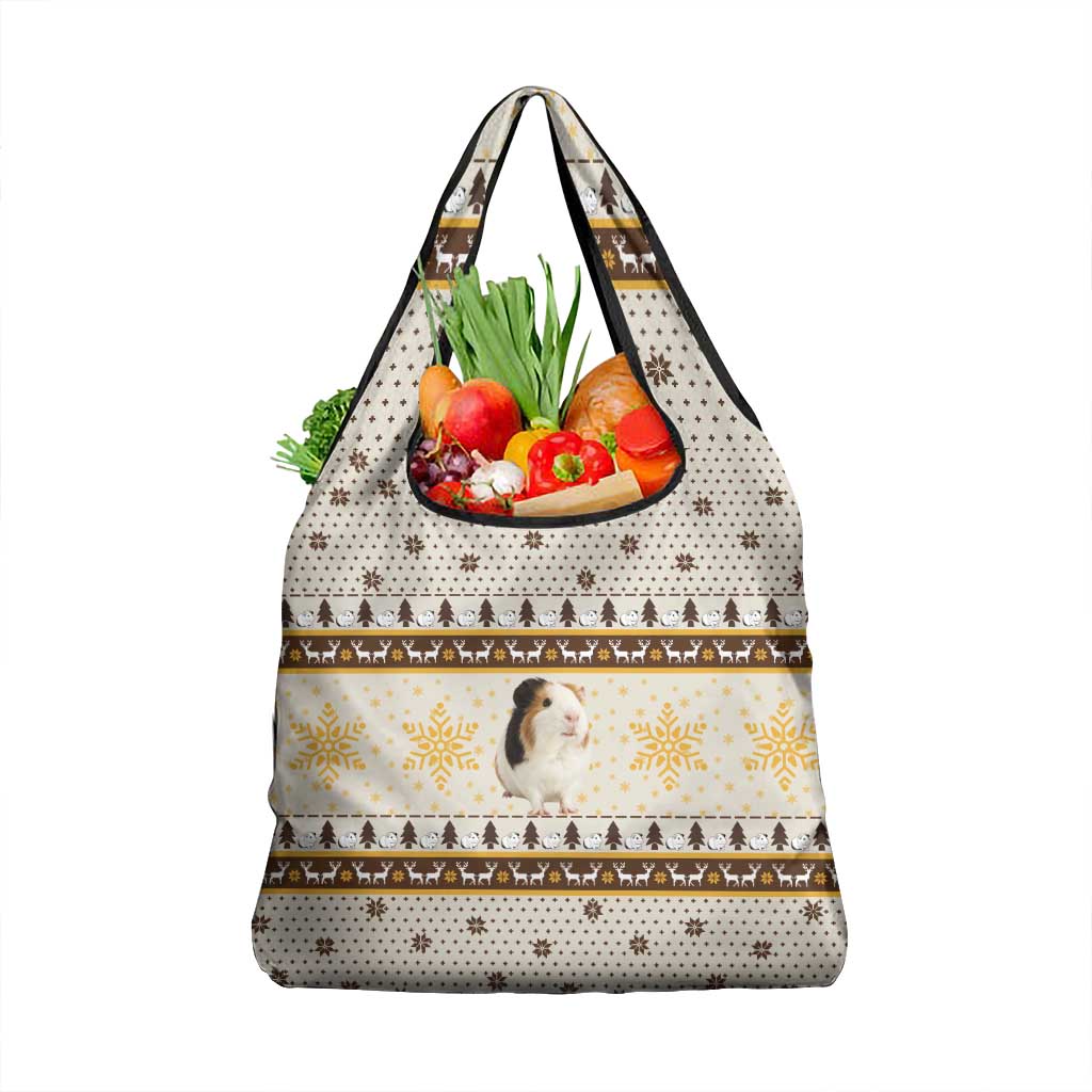 Guinea Pig Christmas Grocery Bag with Snowflakes Trees and Reindeer Pattern - Wonder Print Shop