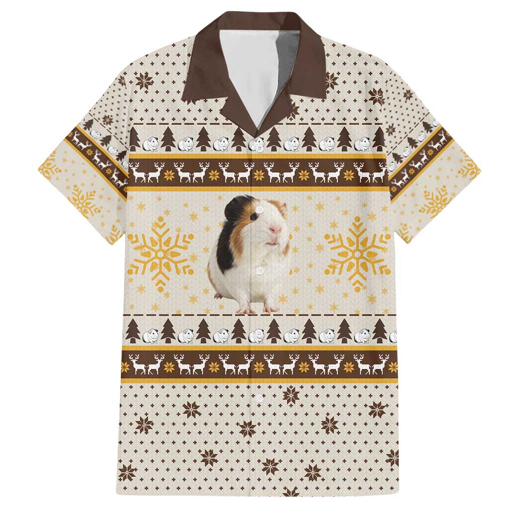 Guinea Pig Christmas Hawaiian Shirt with Snowflakes Trees and Reindeer Pattern - Wonder Print Shop