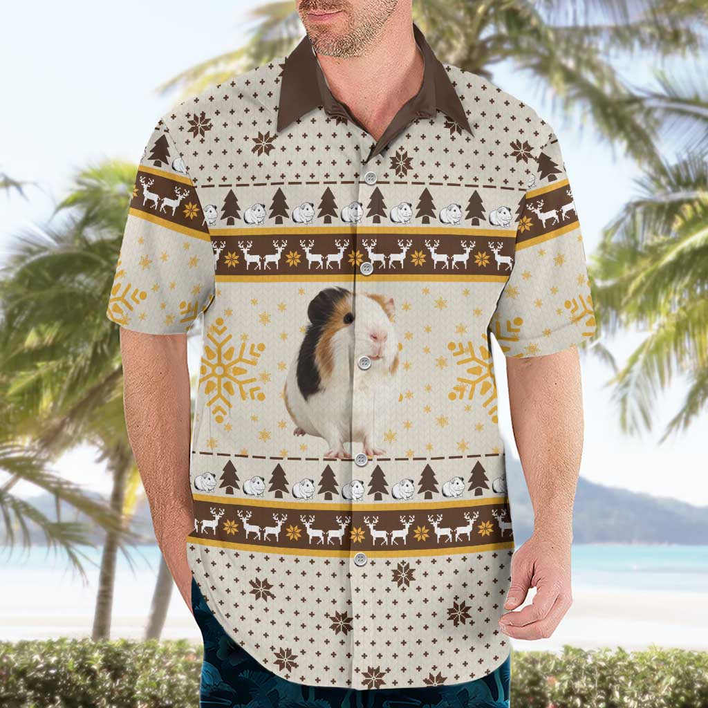 Guinea Pig Christmas Hawaiian Shirt with Snowflakes Trees and Reindeer Pattern - Wonder Print Shop