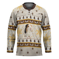 Guinea Pig Christmas Hockey Jersey with Snowflakes Trees and Reindeer Pattern - Wonder Print Shop