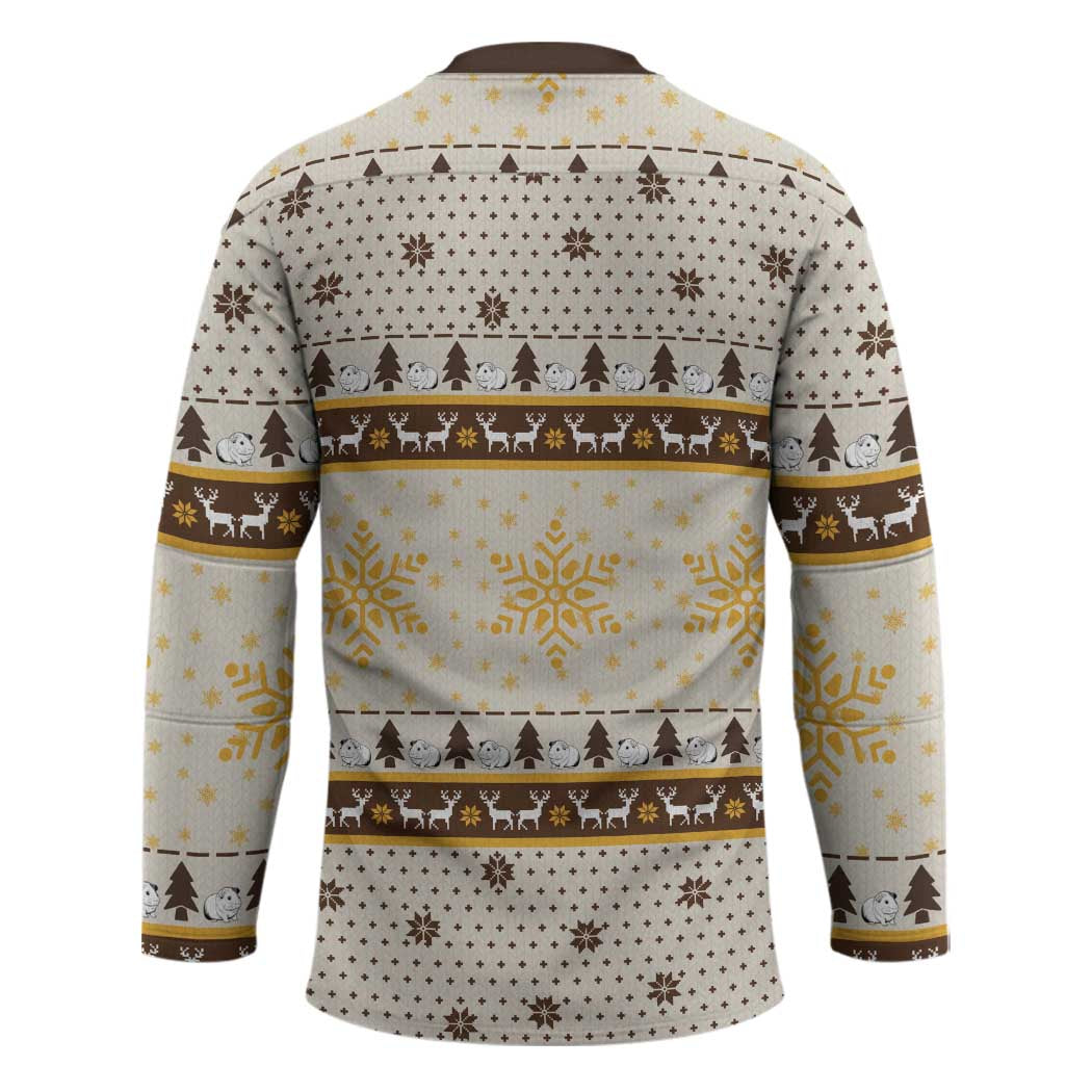 Guinea Pig Christmas Hockey Jersey with Snowflakes Trees and Reindeer Pattern - Wonder Print Shop