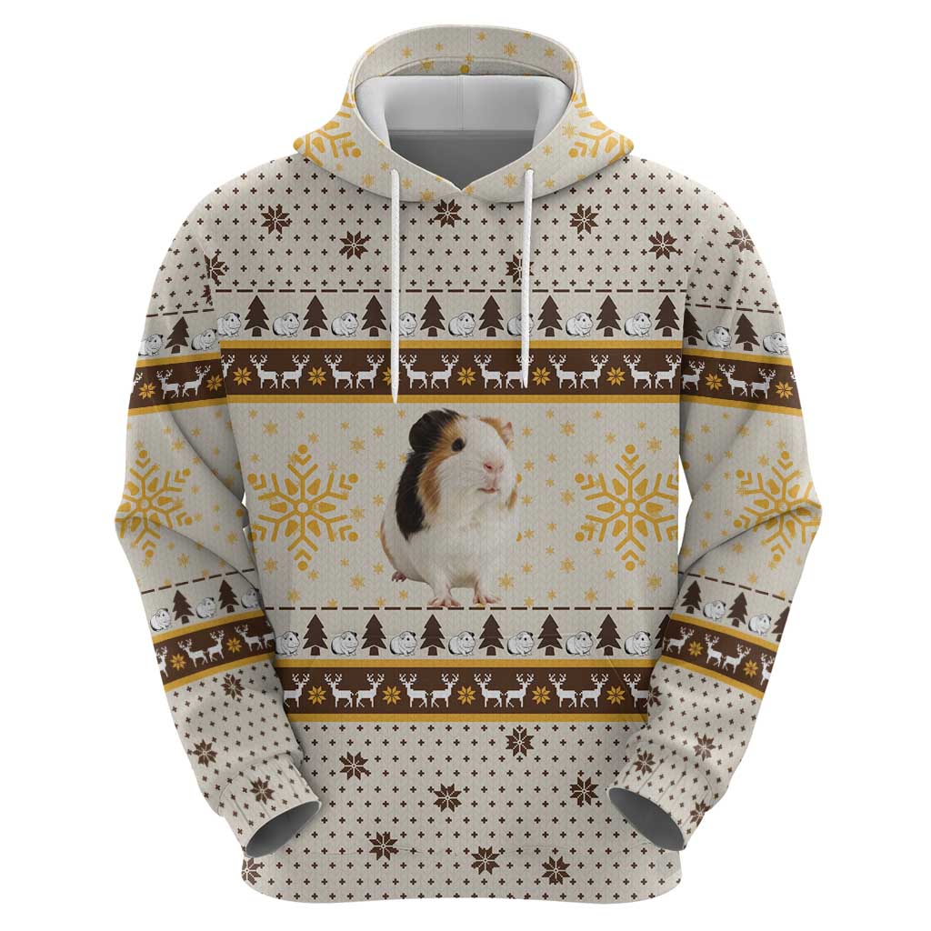 Guinea Pig Christmas Hoodie with Snowflakes Trees and Reindeer Pattern - Wonder Print Shop