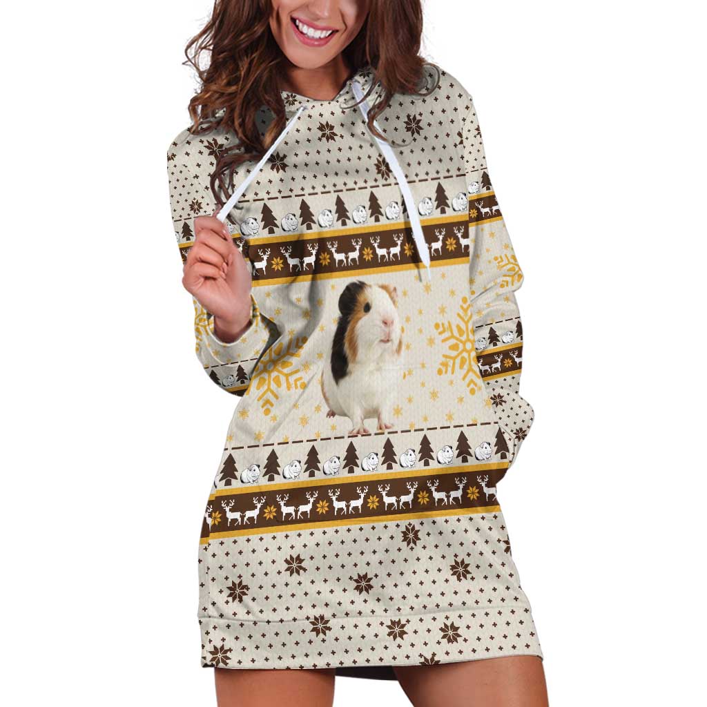 Guinea Pig Christmas Hoodie Dress with Snowflakes Trees and Reindeer Pattern - Wonder Print Shop