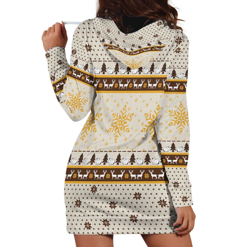 Guinea Pig Christmas Hoodie Dress with Snowflakes Trees and Reindeer Pattern - Wonder Print Shop