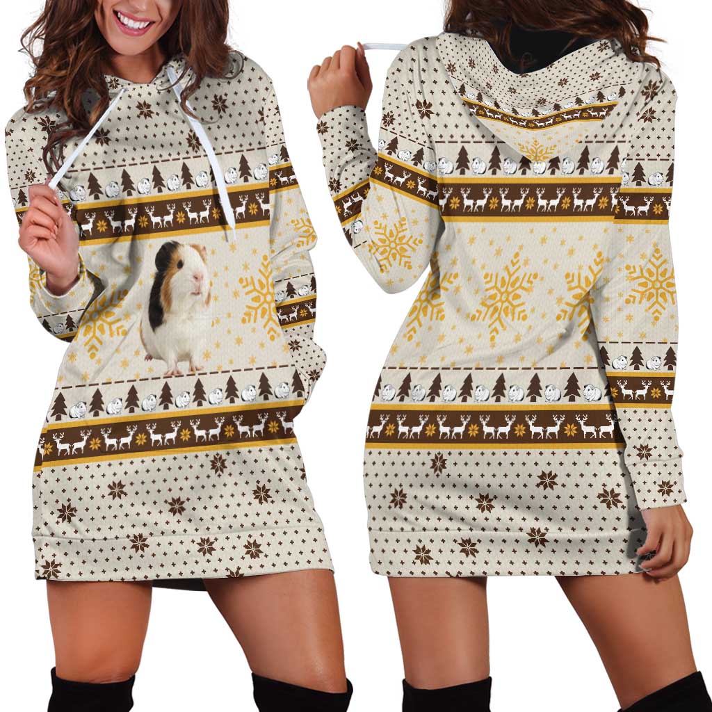 Guinea Pig Christmas Hoodie Dress with Snowflakes Trees and Reindeer Pattern - Wonder Print Shop