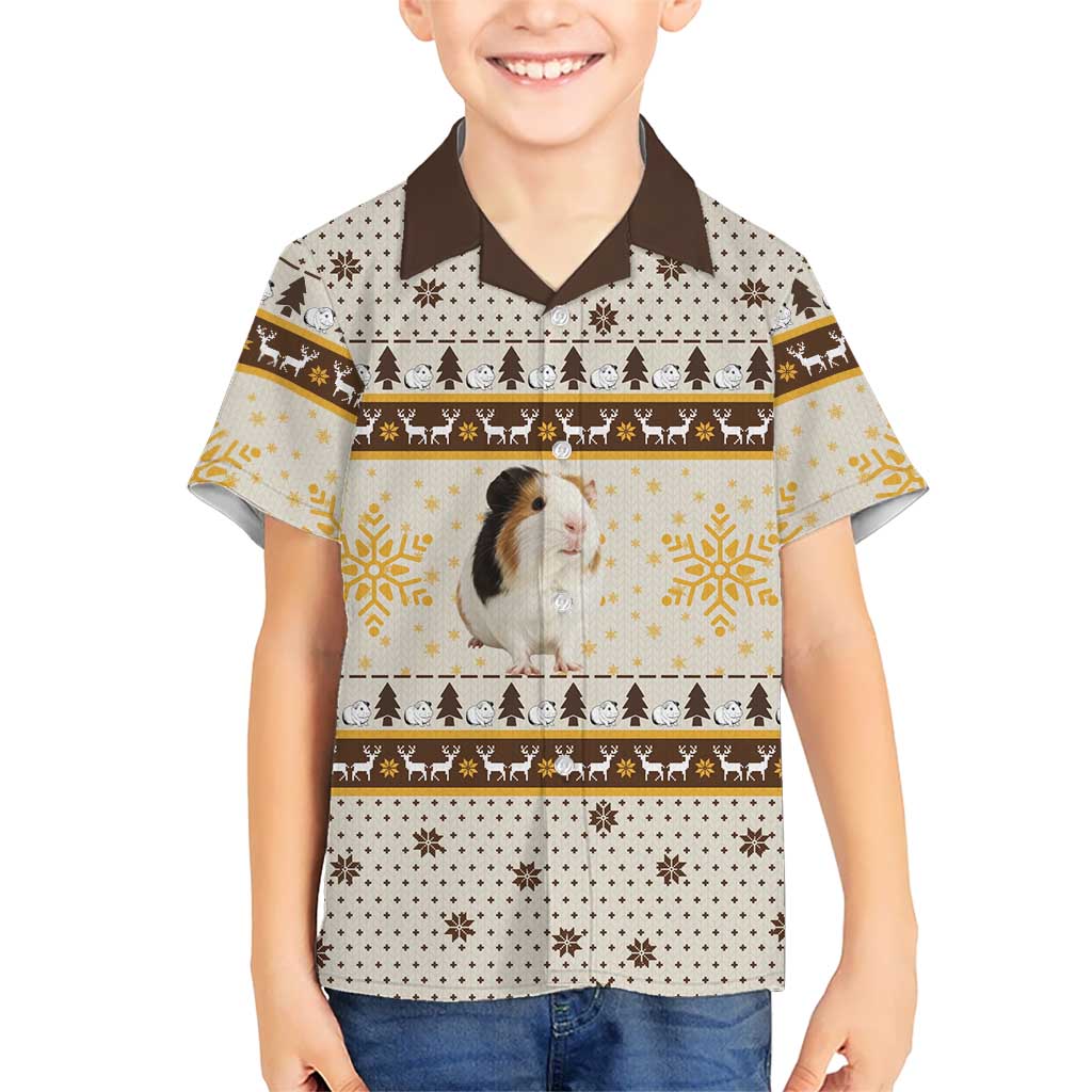 Guinea Pig Christmas Kid Hawaiian Shirt with Snowflakes Trees and Reindeer Pattern - Wonder Print Shop