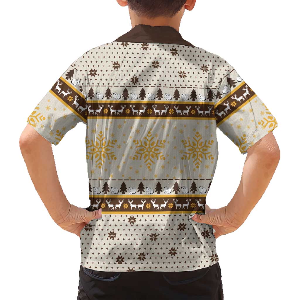 Guinea Pig Christmas Kid Hawaiian Shirt with Snowflakes Trees and Reindeer Pattern - Wonder Print Shop