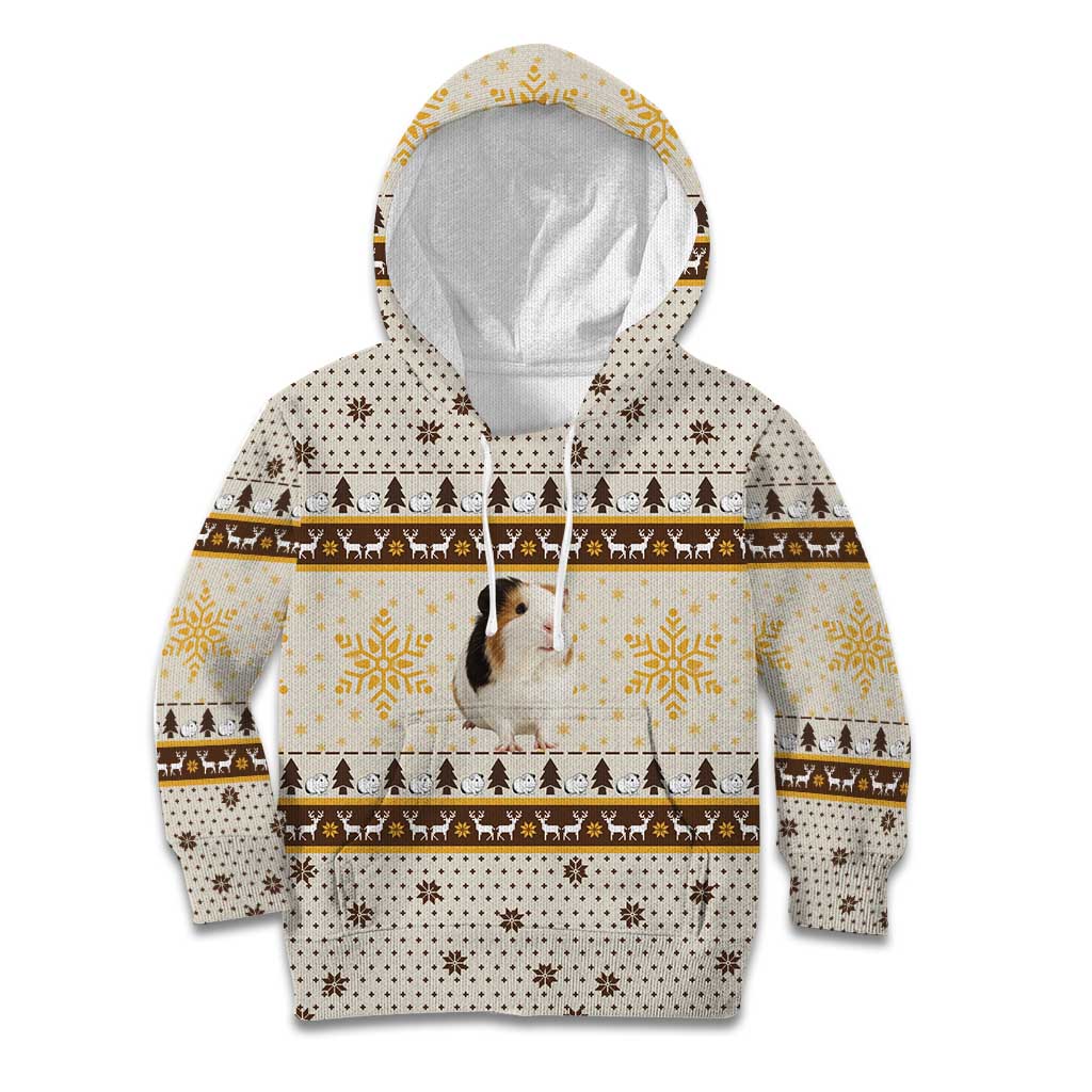 Guinea Pig Christmas Kid Hoodie with Snowflakes Trees and Reindeer Pattern - Wonder Print Shop