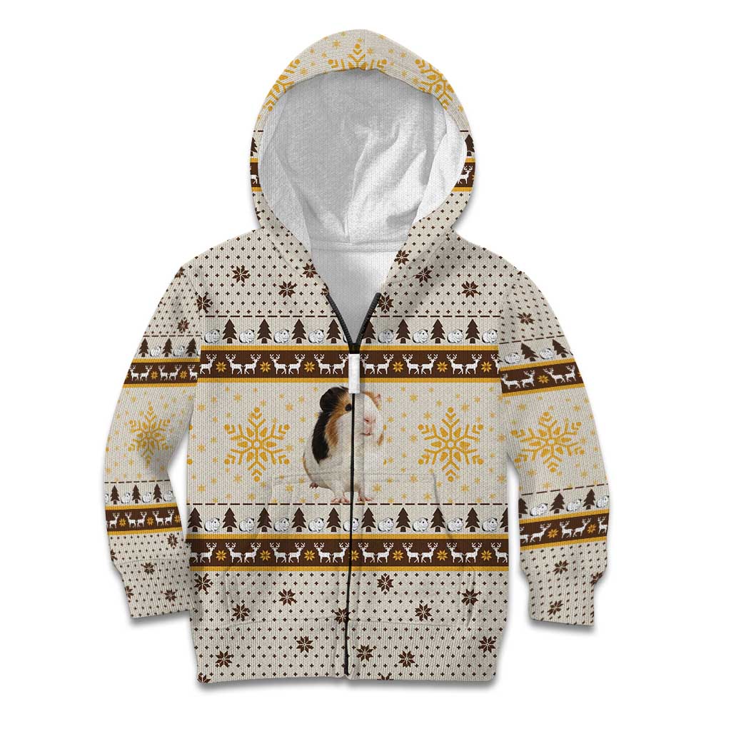 Guinea Pig Christmas Kid Hoodie with Snowflakes Trees and Reindeer Pattern - Wonder Print Shop