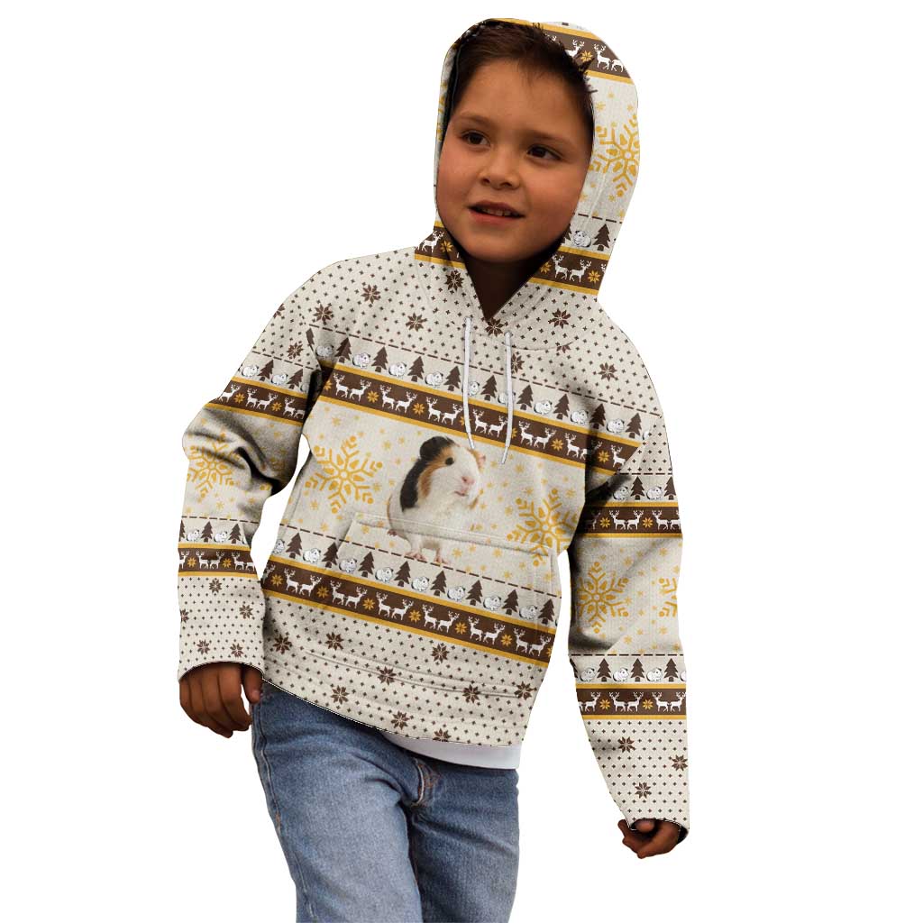 Guinea Pig Christmas Kid Hoodie with Snowflakes Trees and Reindeer Pattern - Wonder Print Shop