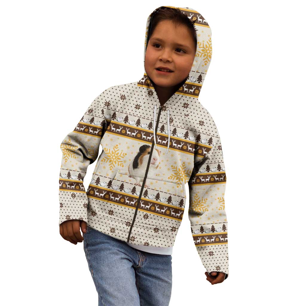 Guinea Pig Christmas Kid Hoodie with Snowflakes Trees and Reindeer Pattern - Wonder Print Shop