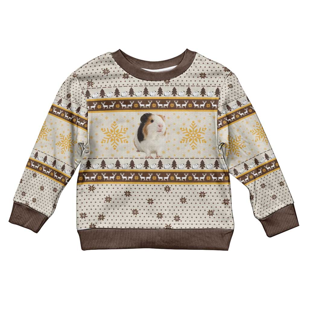 Guinea Pig Christmas Kid Ugly Christmas Sweater with Snowflakes Trees and Reindeer Pattern - Wonder Print Shop