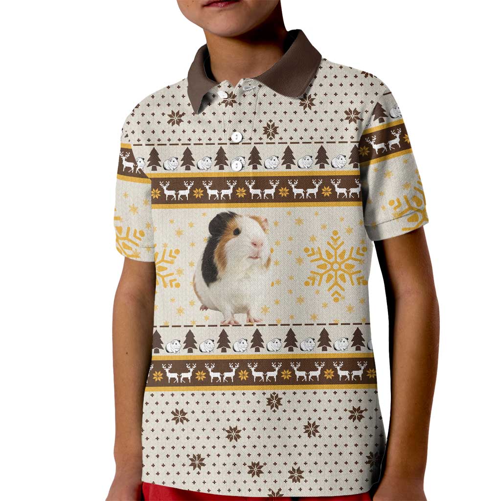 Guinea Pig Christmas Kid Polo Shirt with Snowflakes Trees and Reindeer Pattern - Wonder Print Shop