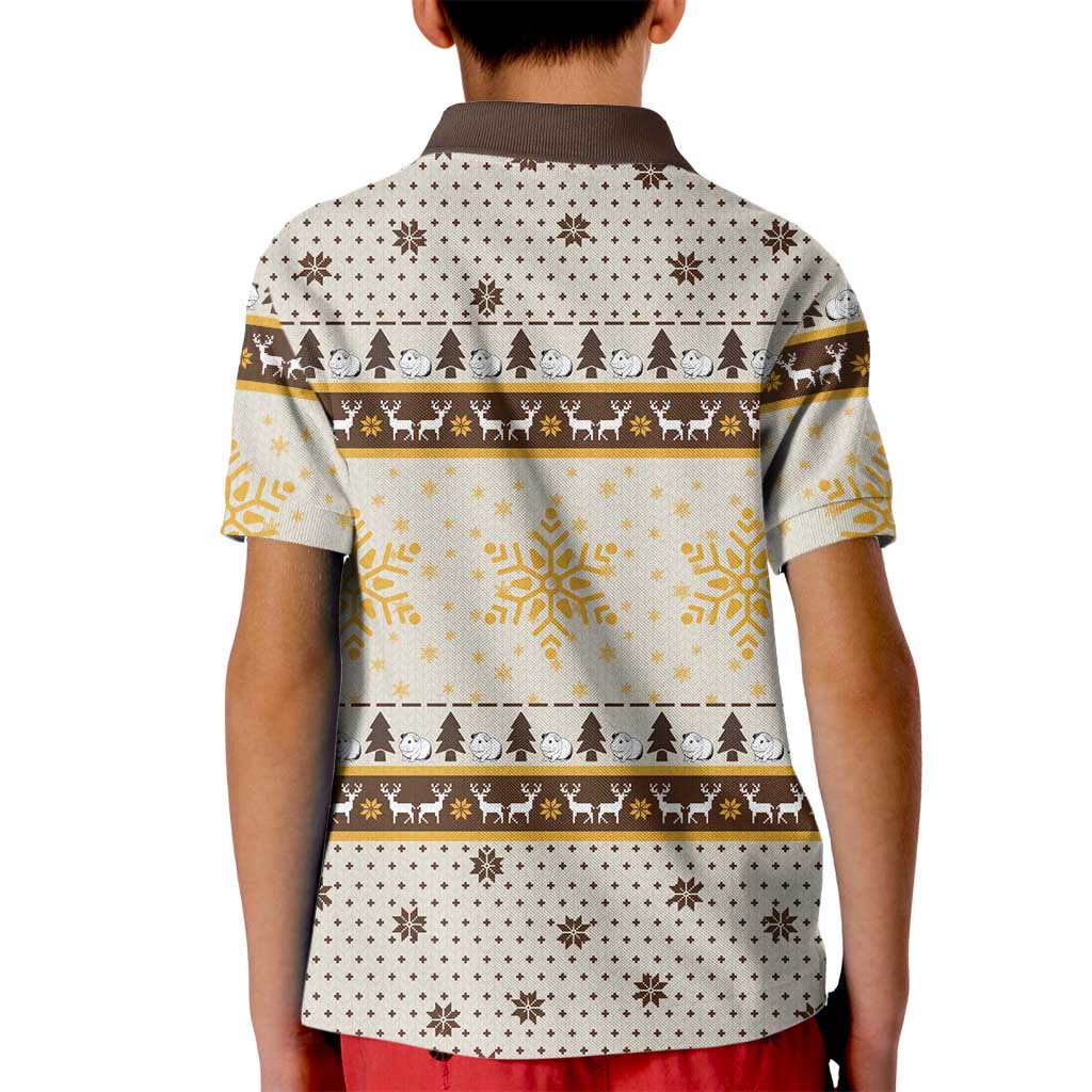 Guinea Pig Christmas Kid Polo Shirt with Snowflakes Trees and Reindeer Pattern - Wonder Print Shop