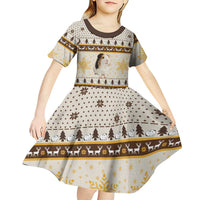 Guinea Pig Christmas Kid Short Sleeve Dress with Snowflakes Trees and Reindeer Pattern - Wonder Print Shop
