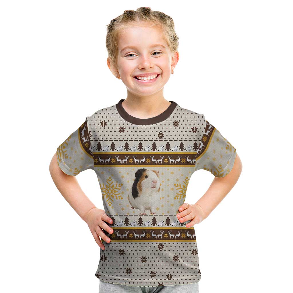 Guinea Pig Christmas Kid T Shirt with Snowflakes Trees and Reindeer Pattern - Wonder Print Shop