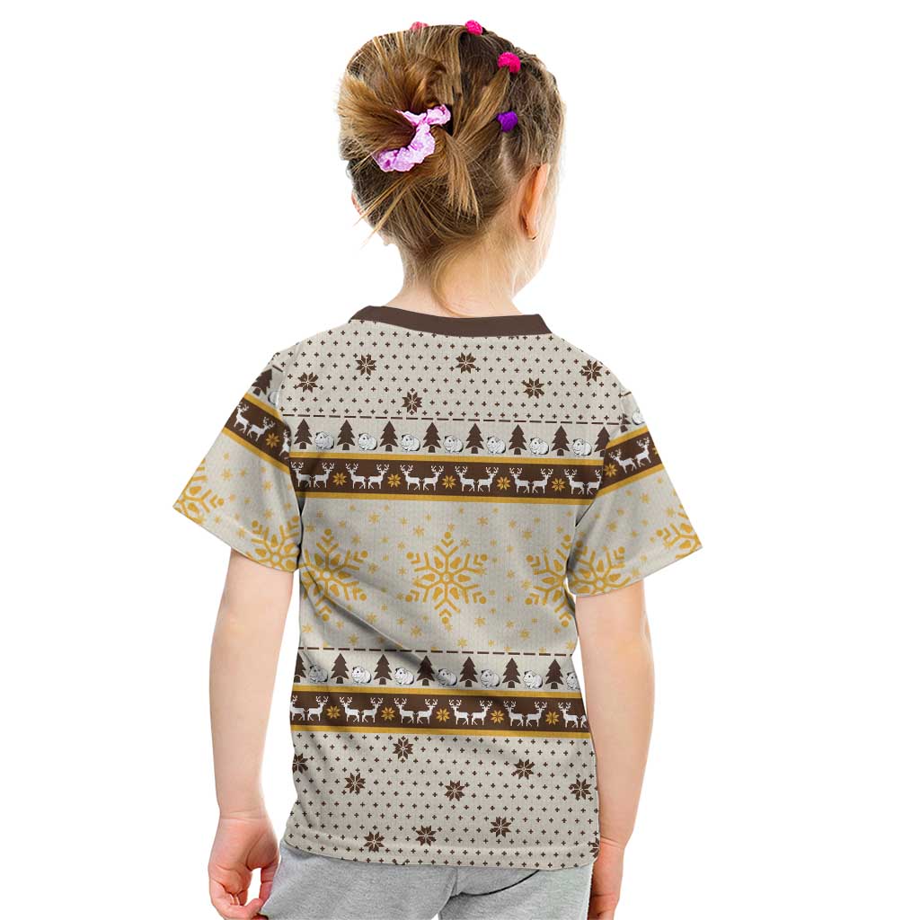 Guinea Pig Christmas Kid T Shirt with Snowflakes Trees and Reindeer Pattern - Wonder Print Shop