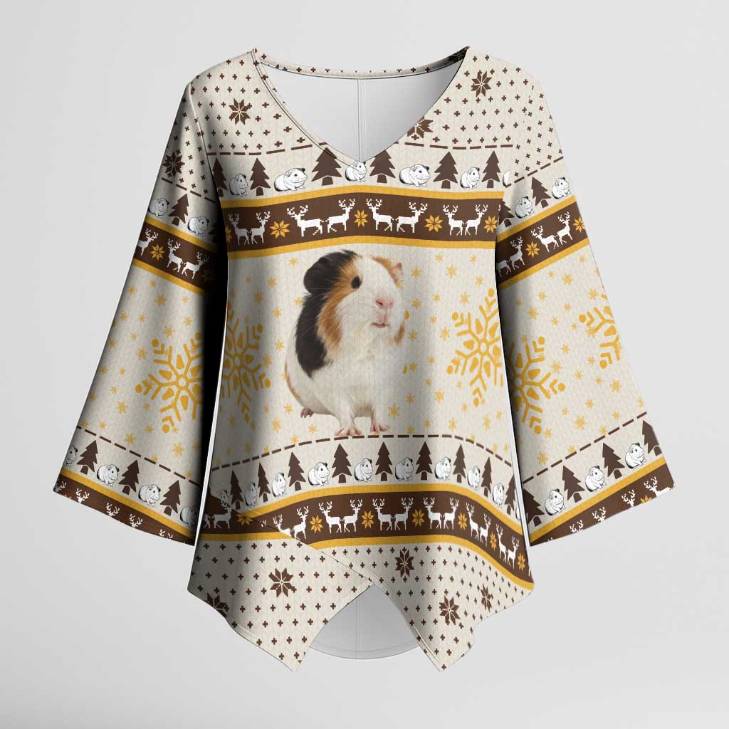 Guinea Pig Christmas Kimono Sleeve Blouse with Snowflakes Trees and Reindeer Pattern - Wonder Print Shop