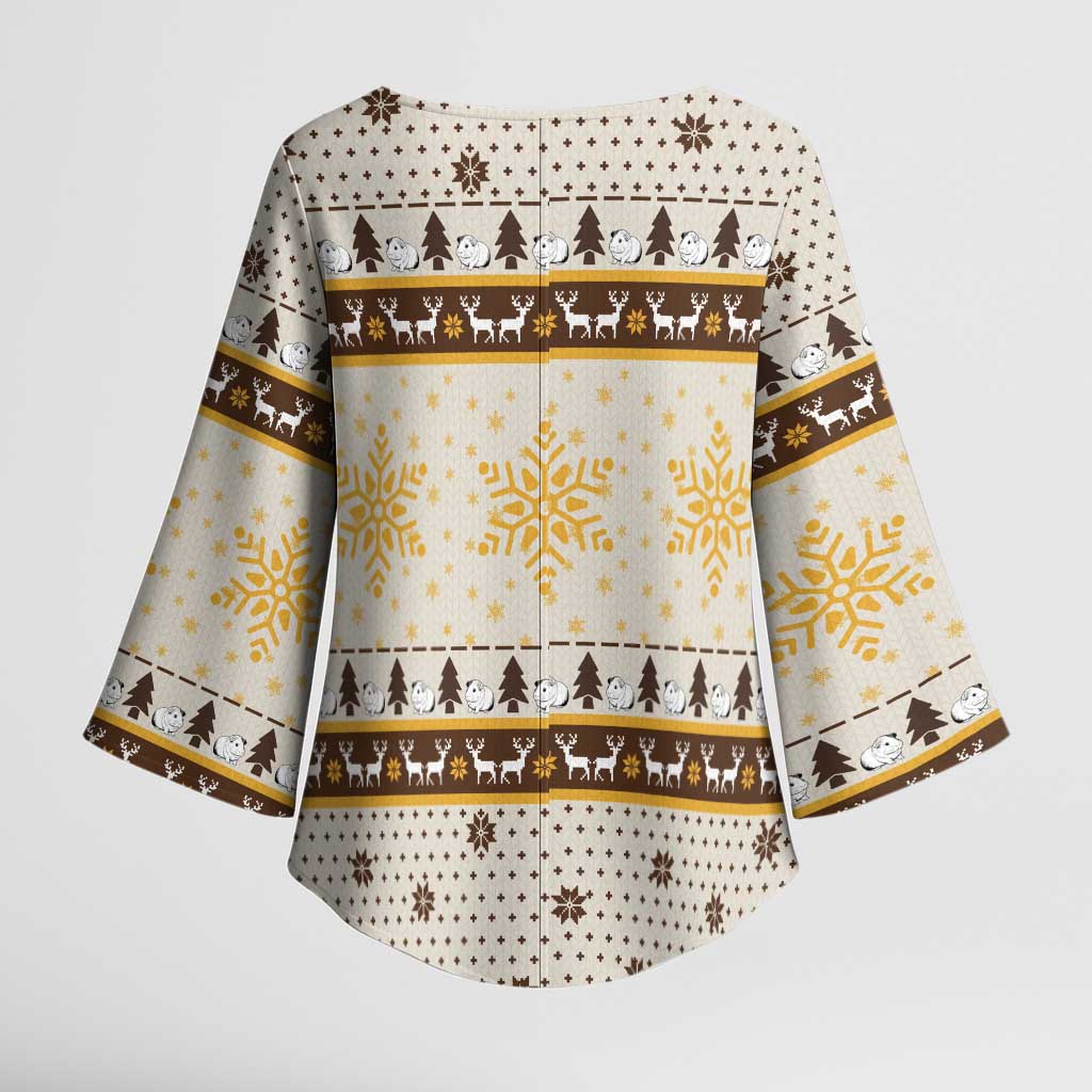 Guinea Pig Christmas Kimono Sleeve Blouse with Snowflakes Trees and Reindeer Pattern - Wonder Print Shop