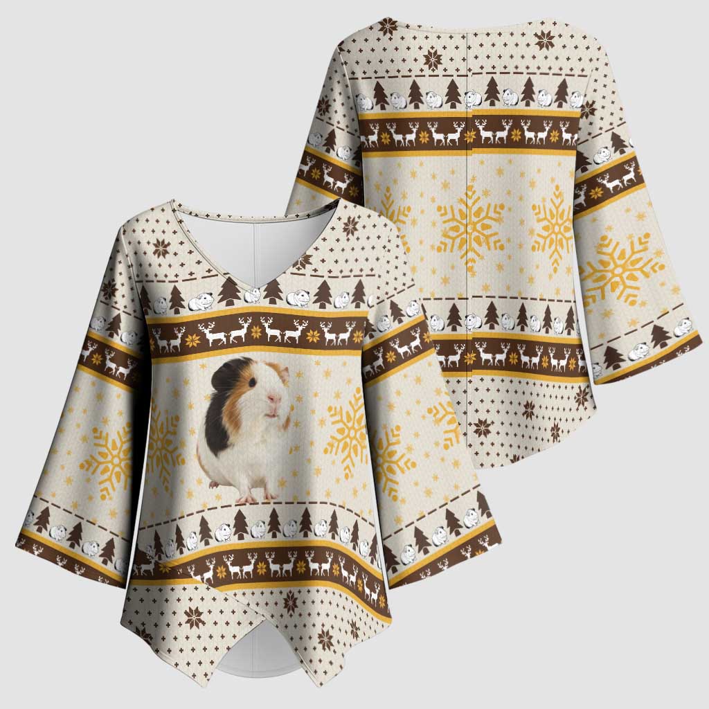 Guinea Pig Christmas Kimono Sleeve Blouse with Snowflakes Trees and Reindeer Pattern - Wonder Print Shop