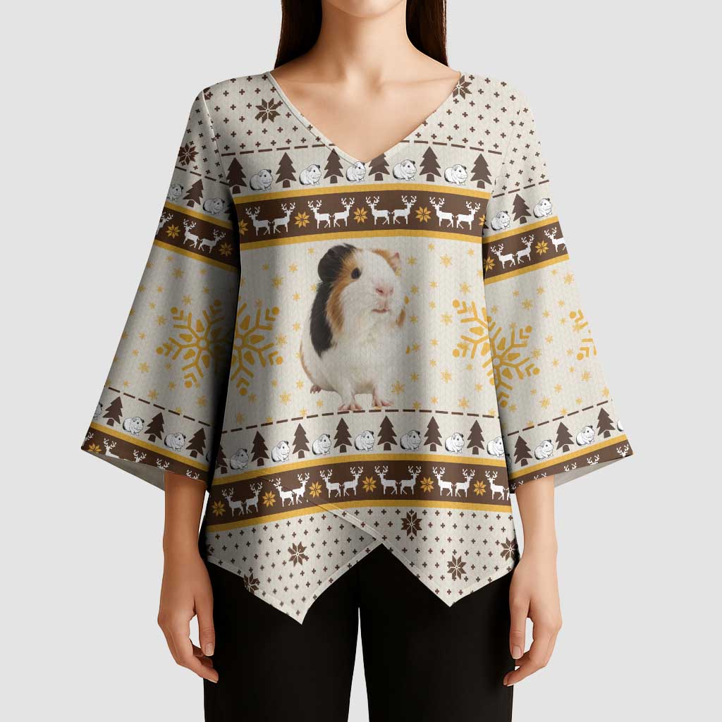Guinea Pig Christmas Kimono Sleeve Blouse with Snowflakes Trees and Reindeer Pattern - Wonder Print Shop