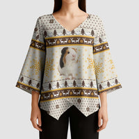 Guinea Pig Christmas Kimono Sleeve Blouse with Snowflakes Trees and Reindeer Pattern - Wonder Print Shop