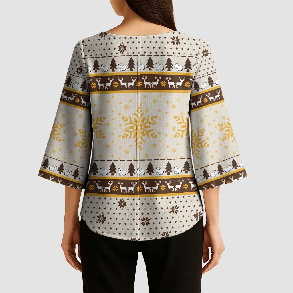 Guinea Pig Christmas Kimono Sleeve Blouse with Snowflakes Trees and Reindeer Pattern - Wonder Print Shop