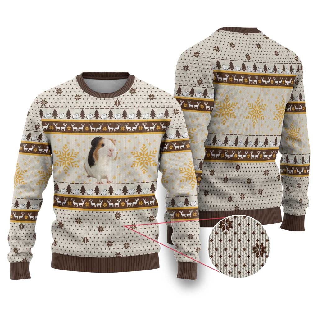 Guinea Pig Christmas Ugly Christmas Sweater with Snowflakes Trees and Reindeer Pattern - Wonder Print Shop