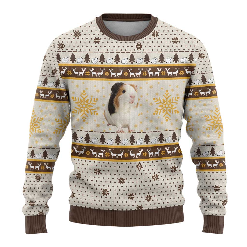 Guinea Pig Christmas Ugly Christmas Sweater with Snowflakes Trees and Reindeer Pattern - Wonder Print Shop