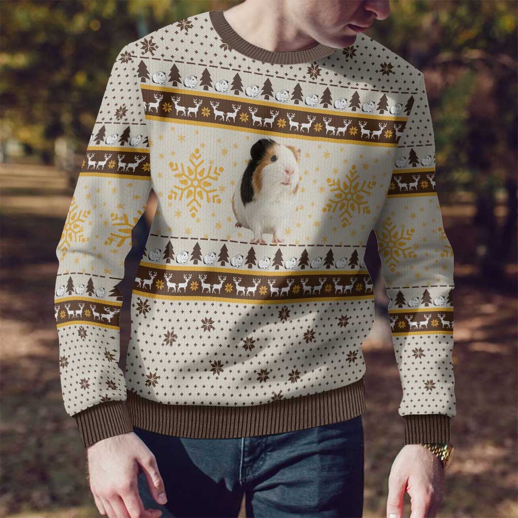 Guinea Pig Christmas Ugly Christmas Sweater with Snowflakes Trees and Reindeer Pattern - Wonder Print Shop