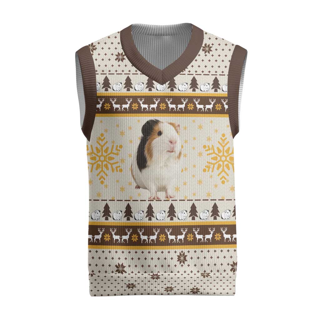 Guinea Pig Christmas Knitted V-Neck Vest with Snowflakes Trees and Reindeer Pattern - Wonder Print Shop