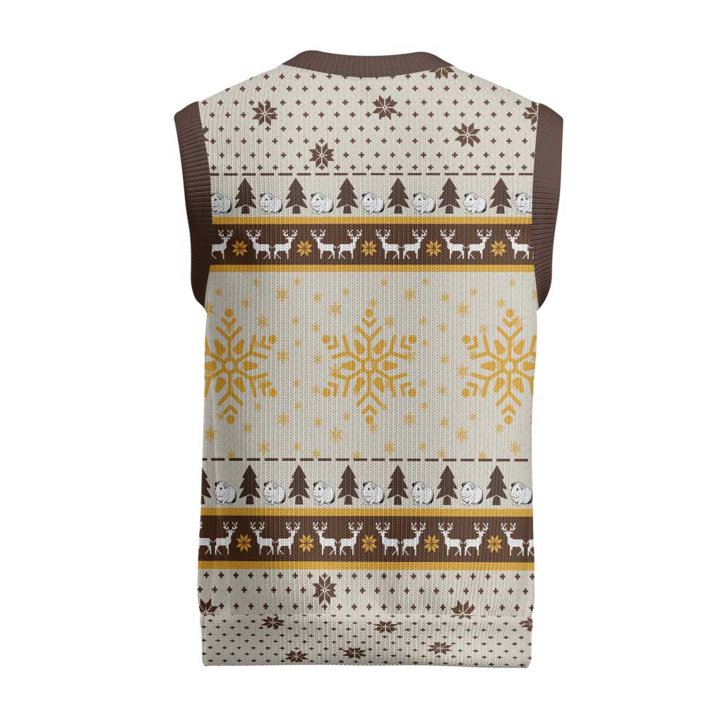 Guinea Pig Christmas Knitted V-Neck Vest with Snowflakes Trees and Reindeer Pattern - Wonder Print Shop