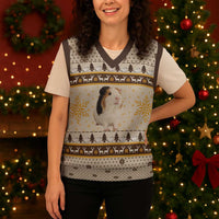 Guinea Pig Christmas Knitted V-Neck Vest with Snowflakes Trees and Reindeer Pattern - Wonder Print Shop