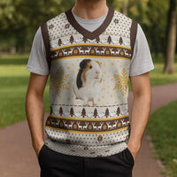 Guinea Pig Christmas Knitted V-Neck Vest with Snowflakes Trees and Reindeer Pattern - Wonder Print Shop