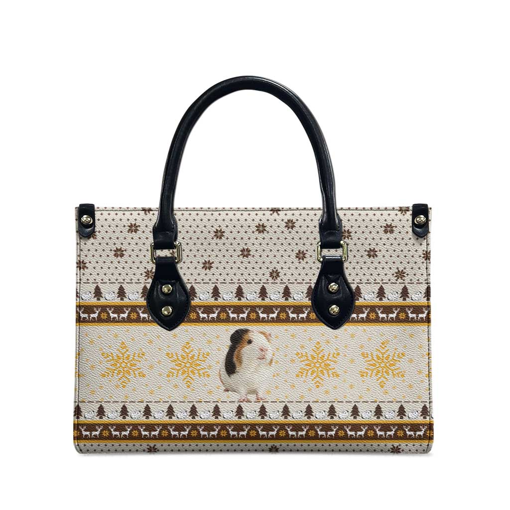 Guinea Pig Christmas Leather Bag with Snowflakes Trees and Reindeer Pattern - Wonder Print Shop
