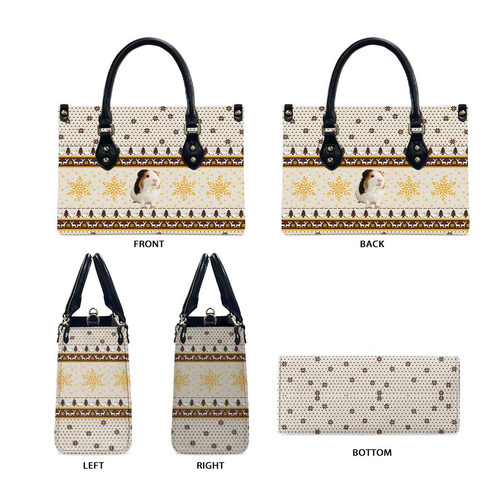 Guinea Pig Christmas Leather Bag with Snowflakes Trees and Reindeer Pattern - Wonder Print Shop
