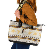 Guinea Pig Christmas Leather Tote Bag with Snowflakes Trees and Reindeer Pattern - Wonder Print Shop