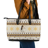 Guinea Pig Christmas Leather Tote Bag with Snowflakes Trees and Reindeer Pattern - Wonder Print Shop
