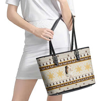 Guinea Pig Christmas Leather Tote Bag with Snowflakes Trees and Reindeer Pattern - Wonder Print Shop