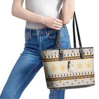 Guinea Pig Christmas Leather Tote Bag with Snowflakes Trees and Reindeer Pattern - Wonder Print Shop