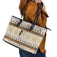 Guinea Pig Christmas Leather Tote Bag with Snowflakes Trees and Reindeer Pattern - Wonder Print Shop