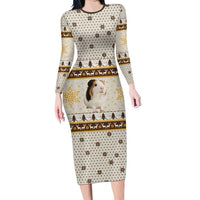 Guinea Pig Christmas Long Sleeve Bodycon Dress with Snowflakes Trees and Reindeer Pattern - Wonder Print Shop