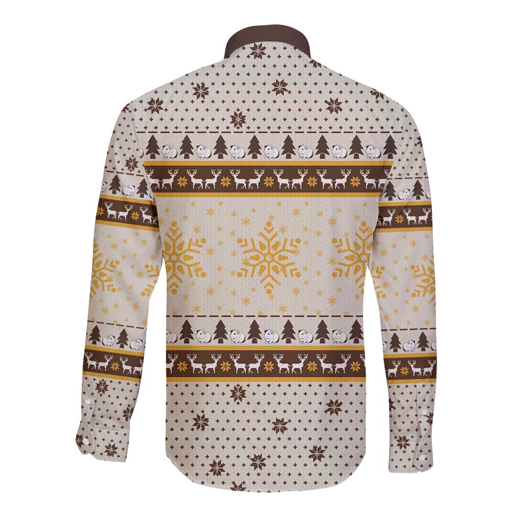 Guinea Pig Christmas Long Sleeve Button Shirt with Snowflakes Trees and Reindeer Pattern - Wonder Print Shop