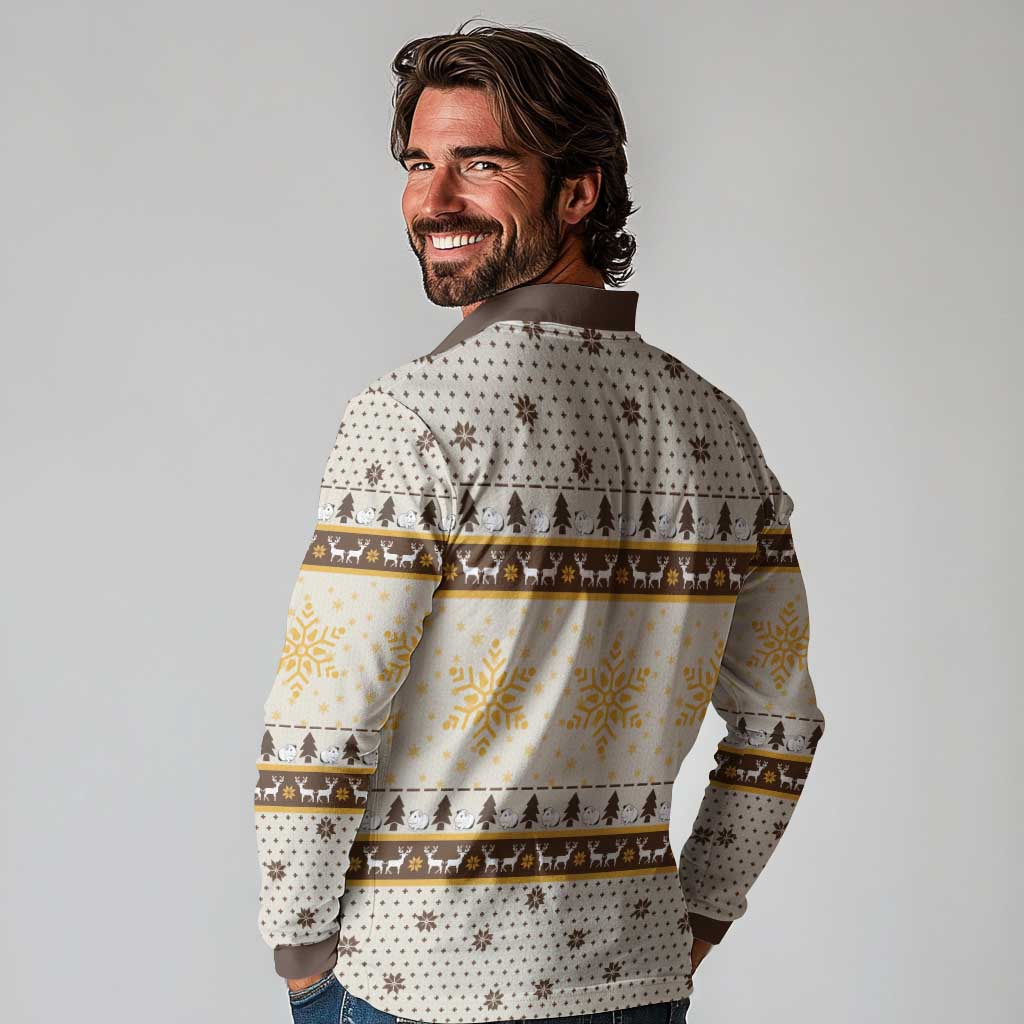 Guinea Pig Christmas Long Sleeve Polo Shirt with Snowflakes Trees and Reindeer Pattern - Wonder Print Shop