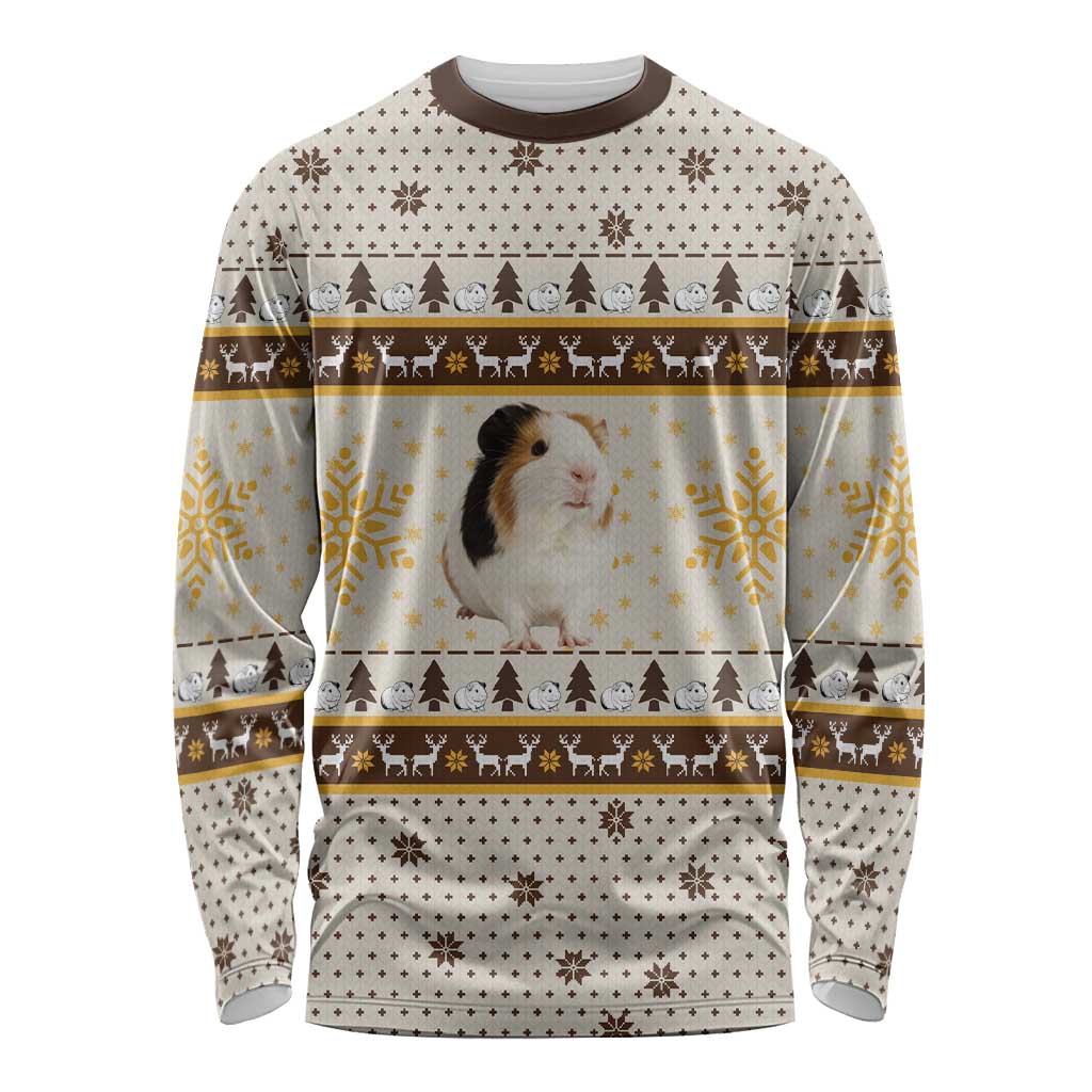 Guinea Pig Christmas Long Sleeve Shirt with Snowflakes Trees and Reindeer Pattern - Wonder Print Shop