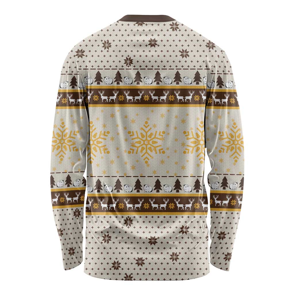 Guinea Pig Christmas Long Sleeve Shirt with Snowflakes Trees and Reindeer Pattern - Wonder Print Shop