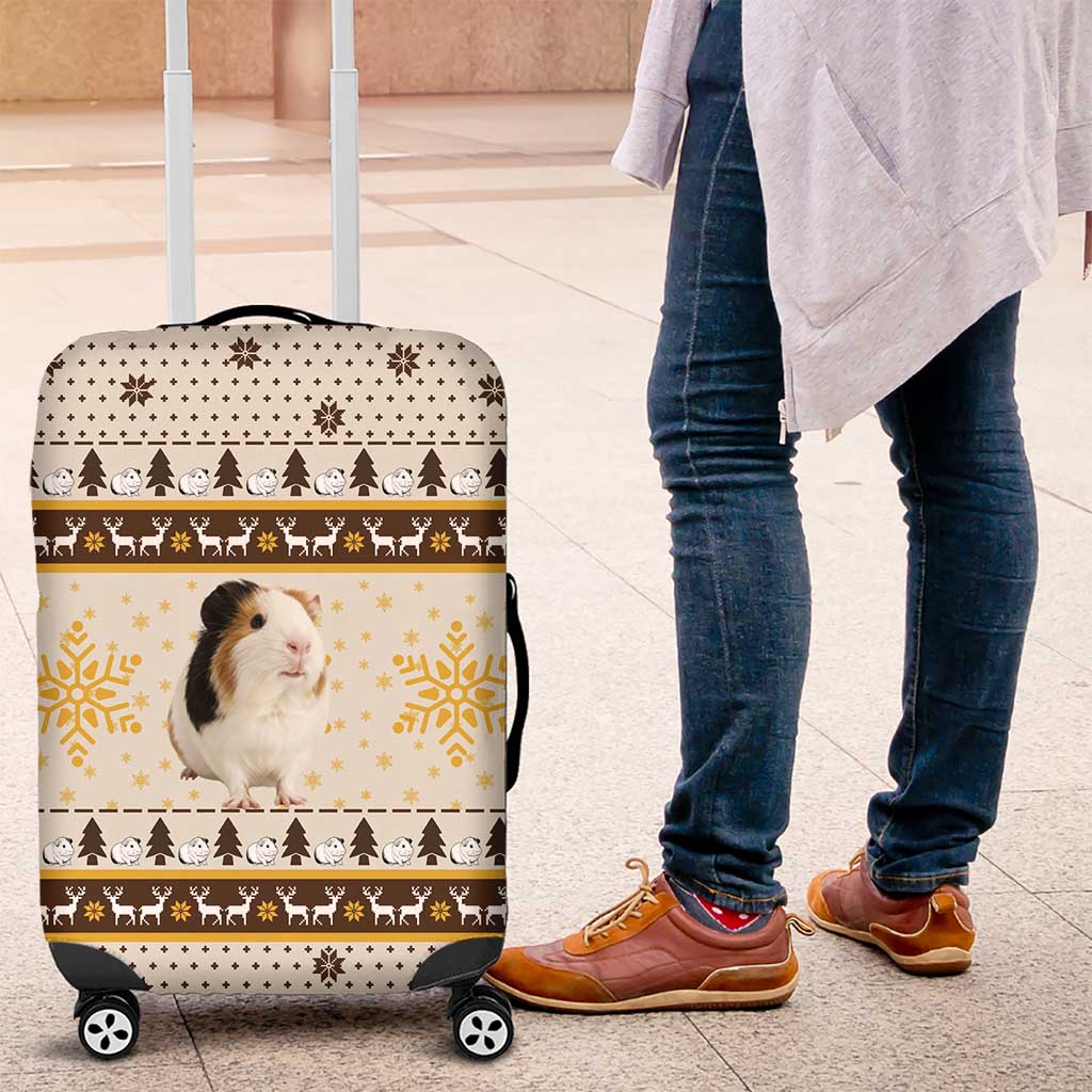 Guinea Pig Christmas Luggage Cover with Snowflakes Trees and Reindeer Pattern - Wonder Print Shop